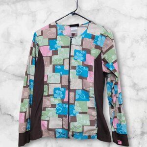 Vintage 90s Y2K Cherokee Women's S Long Sleeve Zip Up Shirt Floral Hibiscus